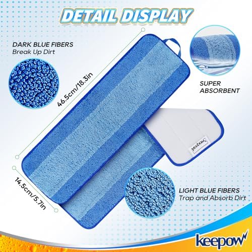 KEEPOW Microfiber Mop Pads 18 Inch 44 Pack
