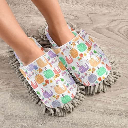 Burbuja White Cats in Pumpkins Mop Slippers for Home Cleaning