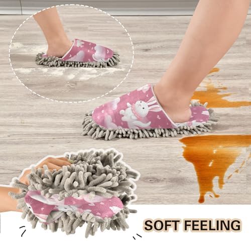 Bulletgxll Cute Rabbits Cleaning Slippers Mop Washable