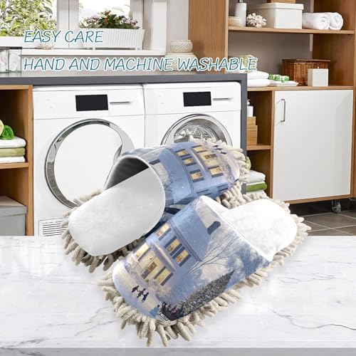 White Christmas House Mop Slippers for Home Office Cleaning
