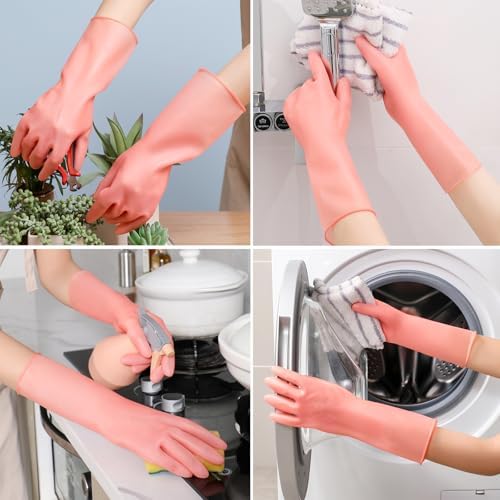 3 Pairs Natural Rubber Dishwashing Gloves for Hand Protection