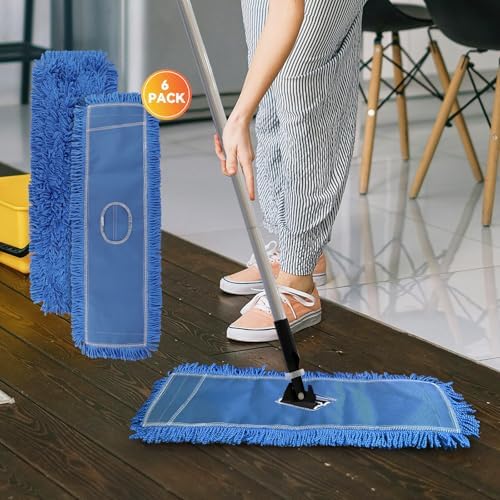 BeiLan 24 Inch Dust Mop Head Replacement - 6 Pack Blue