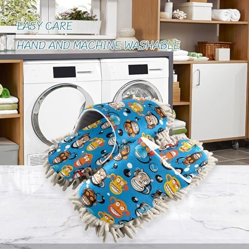 Bulletgxll Blue Monkeys Mop Slippers - Washable Comfortable Cleaning Slippers for Home