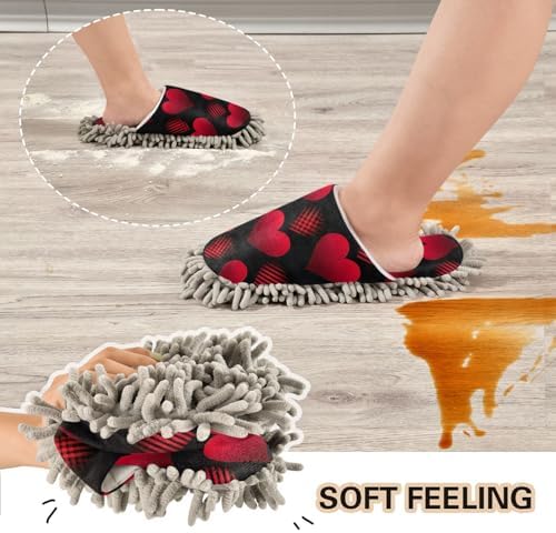 RunningBear Red Heart Mop Slippers for Home Office Cleaning