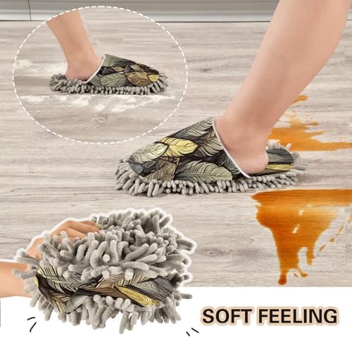 Brown Feathers Microfiber Cleaning Slippers for Men Women - L Size