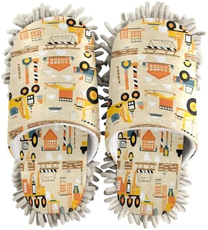 Bulletgxll Construction Vehicle Mop Slippers - Washable Comfortable Multi-Surface