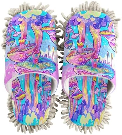 Colorful Mushrooms Microfiber Cleaning Slippers - L