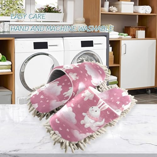 Bulletgxll Cute Rabbits Cleaning Slippers Mop Washable