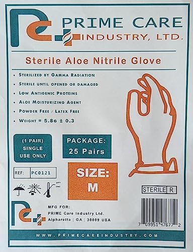 Prime Care Sterile Aloe Nitrile Gloves 25 Pairs