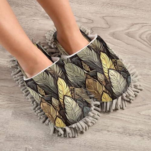 Brown Feathers Microfiber Cleaning Slippers for Men Women - L Size