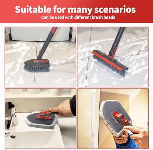 Hohoky Tile Tub Scrubber Brush No Scratch with 4 Heads 51 Handle