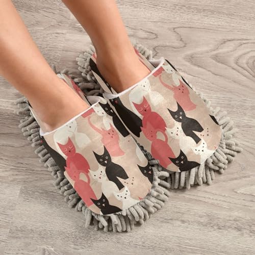 Bulletgxll Cats Pattern Mopping Slippers - M