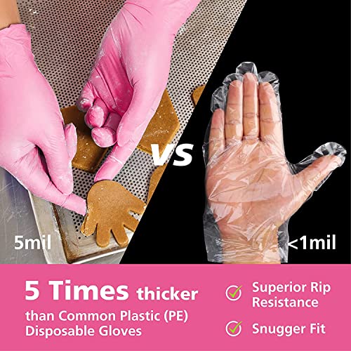 OriStout Pink Vinyl Gloves 100 Pack Womens Medium Non-Latex