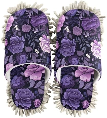 RunningBear Beautiful Leaves Purple Florals Mop Slippers 1