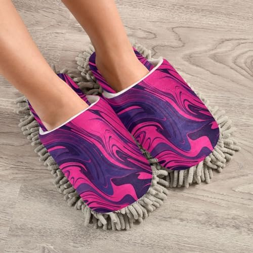 Bulletgxll Pink Wavy Microfiber Cleaning Slippers M