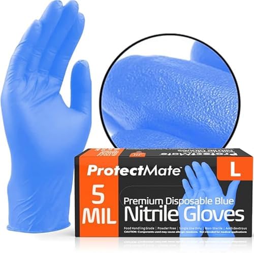 Protectmate Blue Nitrile Gloves - 5 Mil Food Prep Textured Handling