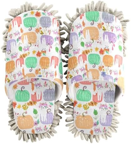 Burbuja White Cats in Pumpkins Mop Slippers for Home Cleaning