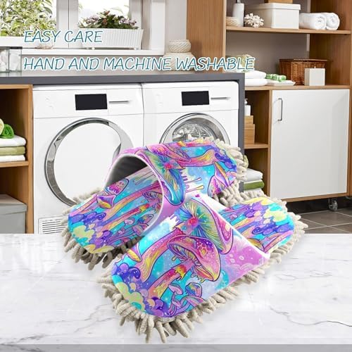 Colorful Mushrooms Microfiber Cleaning Slippers - L