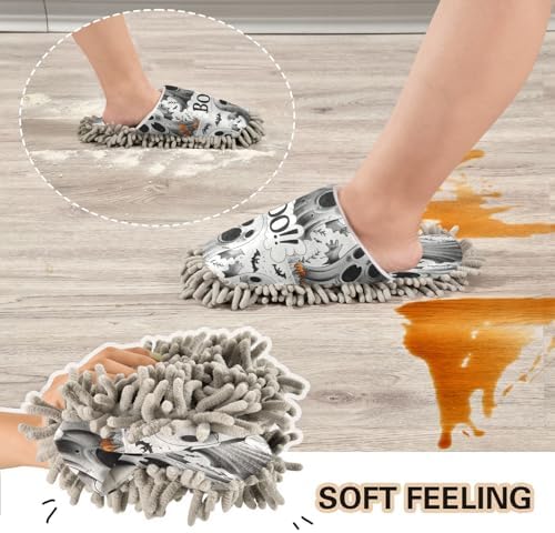 Zhirexin Halloween White Mop Slippers - Microfiber Washable Comfortable Cleaning Shoes