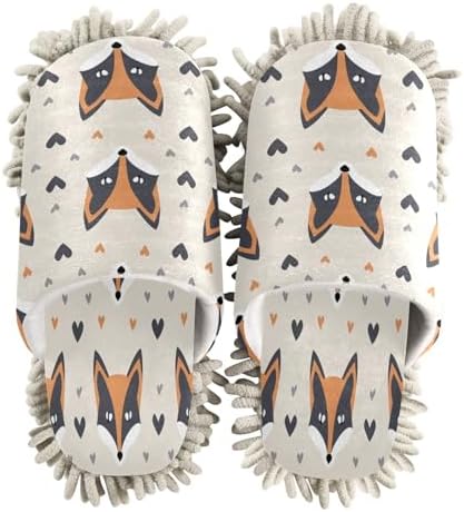 Bulletgxll Fox Pattern with Hearts Cleaning Slippers