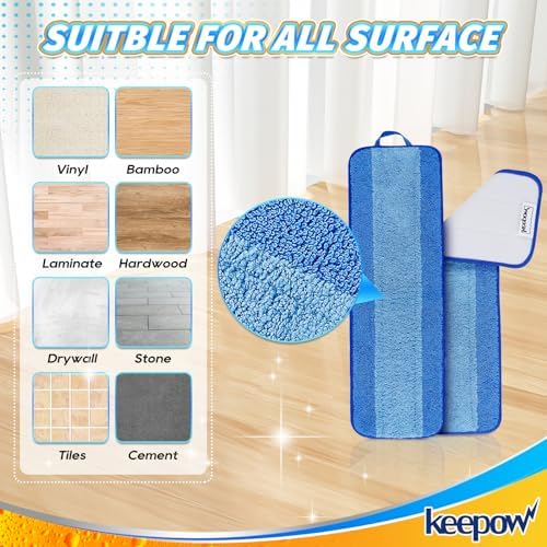 KEEPOW Microfiber Mop Pads 18 Inch 44 Pack