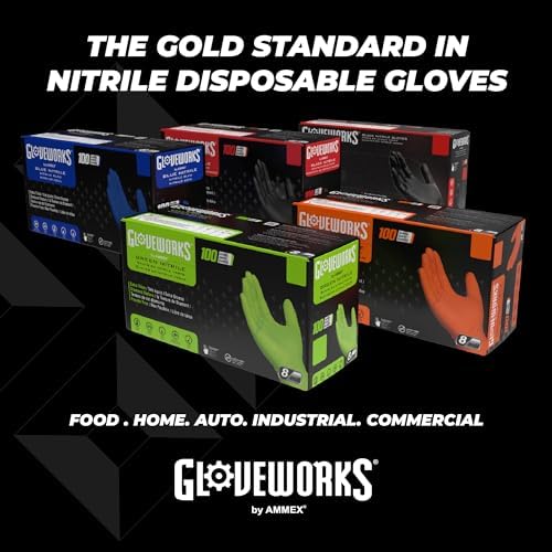 GLOVEWORKS Heavy Duty Nitrile Gloves with Diamond Grip