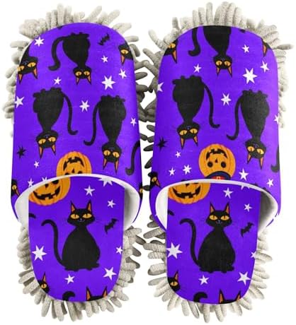 Burbuja Pumpkins Black Cats Mop Slippers for Home Kitchen