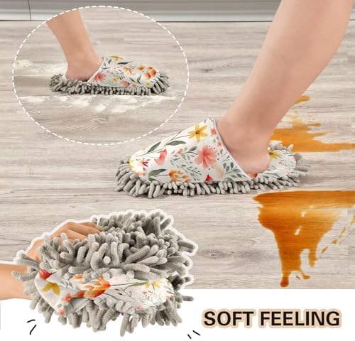 RunningBear Watercolor Flowers Mop Slippers for Home