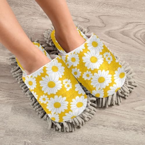 Zhirexin White Daisy Cleaning Slippers Mop Shoes