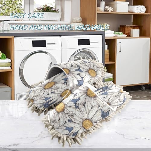 Zhirexin Daisy Flower Cleaning Slippers - 2 Pack Washable Mop Shoes