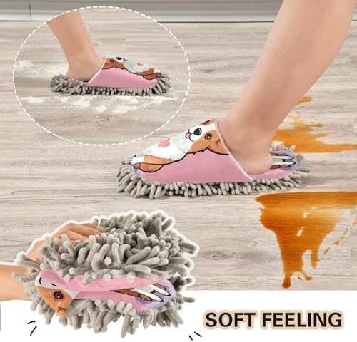 Bulletgxll Cartoon Dog Mopping Slippers for Home Cleaning