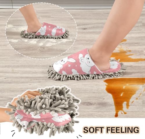 Bulletgxll Cute Rabbits Cleaning Slippers Washable Mop Pad