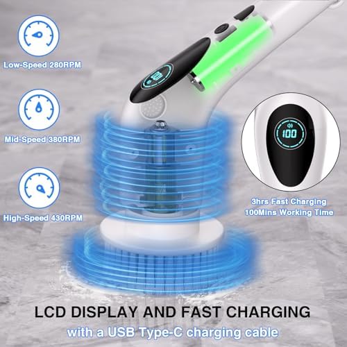 TiKenSo Electric Spin Scrubber with 3 Speeds and Voice Broadcast