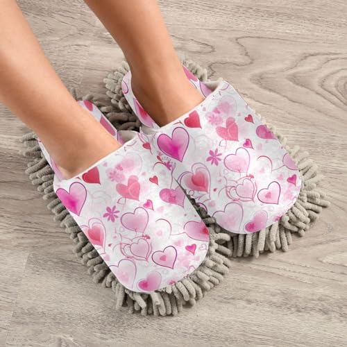 Bulletgxll Valentine Heart Mop Slippers - Washable Cleaning Slippers for Men Women