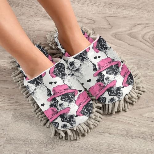 Bulletgxll Dog with Pink Hats Mop Slippers