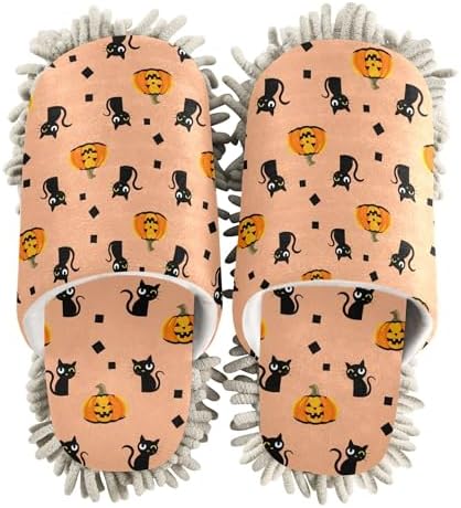 Burbuja Cats Pumpkins Mop Slippers for Home Cleaning