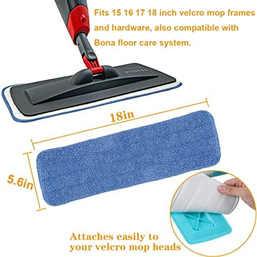 18 Inch Microfiber Mop Pads - 10 Pack Blue Replacement Heads for Bona