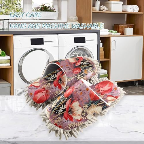 RunningBear Red Flowers Floral Mop Slippers for Women