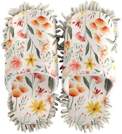 RunningBear Watercolor Flowers Mop Slippers for Home