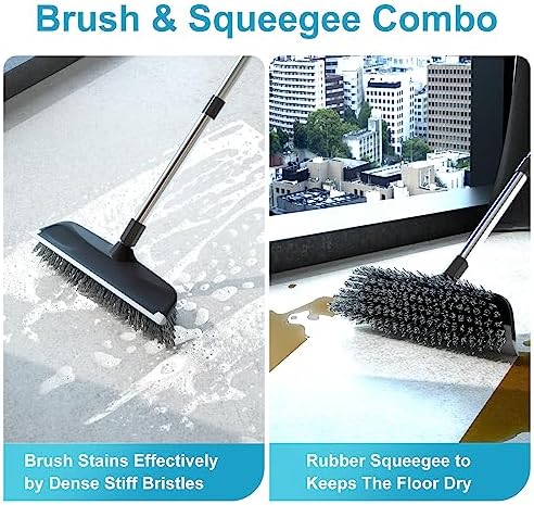 ITTAR 2-in-1 Scrubber Squeegee Brush with 53 Long Handle