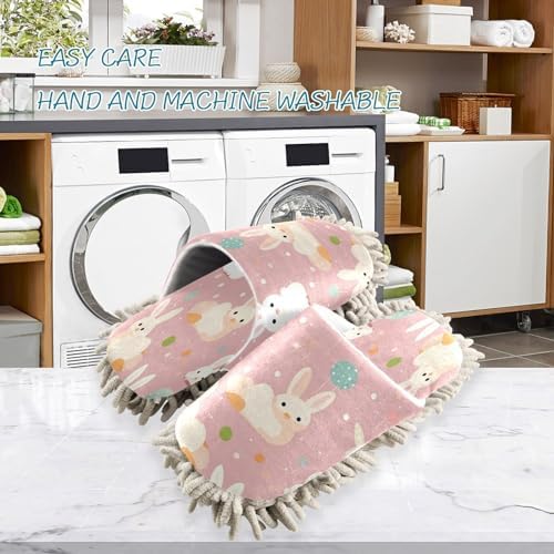 Bulletgxll Pink Bunnies Mopping Slippers Washable
