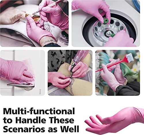 OriStout Pink Vinyl Gloves 100 Pack Womens Medium Non-Latex