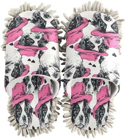 Bulletgxll Dog with Pink Hats Mop Slippers