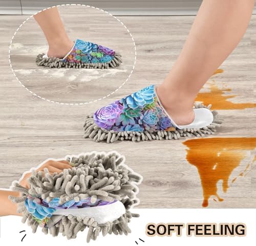 RunningBear White Succulent Flowers Mop Slippers for Home Office