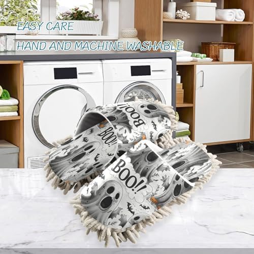 Zhirexin Halloween White Mop Slippers - Microfiber Washable Comfortable Cleaning Shoes