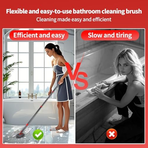Hohoky Tile Tub Scrubber Brush No Scratch with 4 Heads 51 Handle