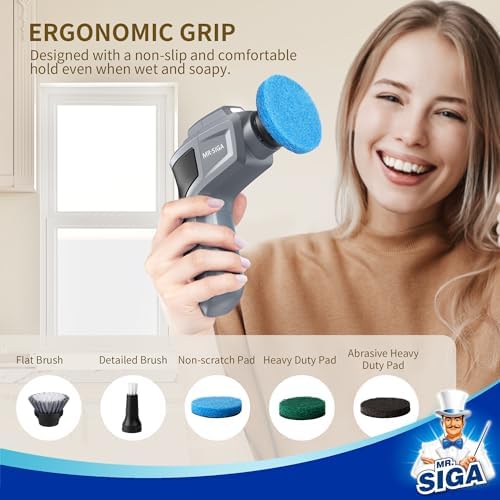 MRSIGA Cordless Spin Scrubber with 5 Brushes