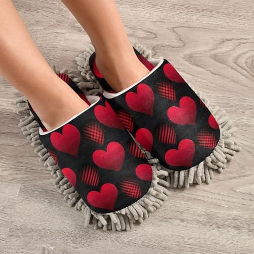 RunningBear Red Heart Mop Slippers for Home Office Cleaning