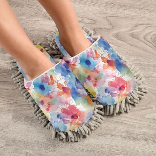RunningBear Watercolor Purple Mop Slippers with Chenille Sole