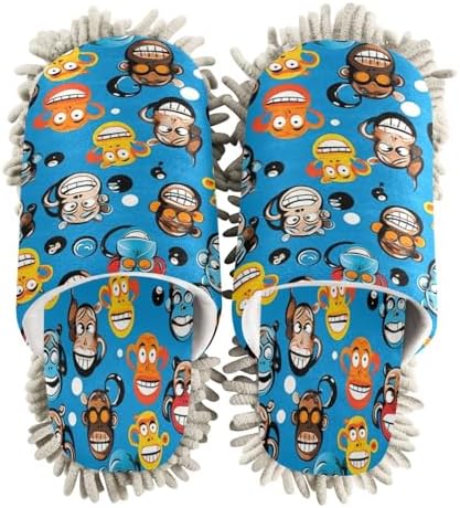 Bulletgxll Blue Monkeys Mop Slippers - Washable Comfortable Cleaning Slippers for Home